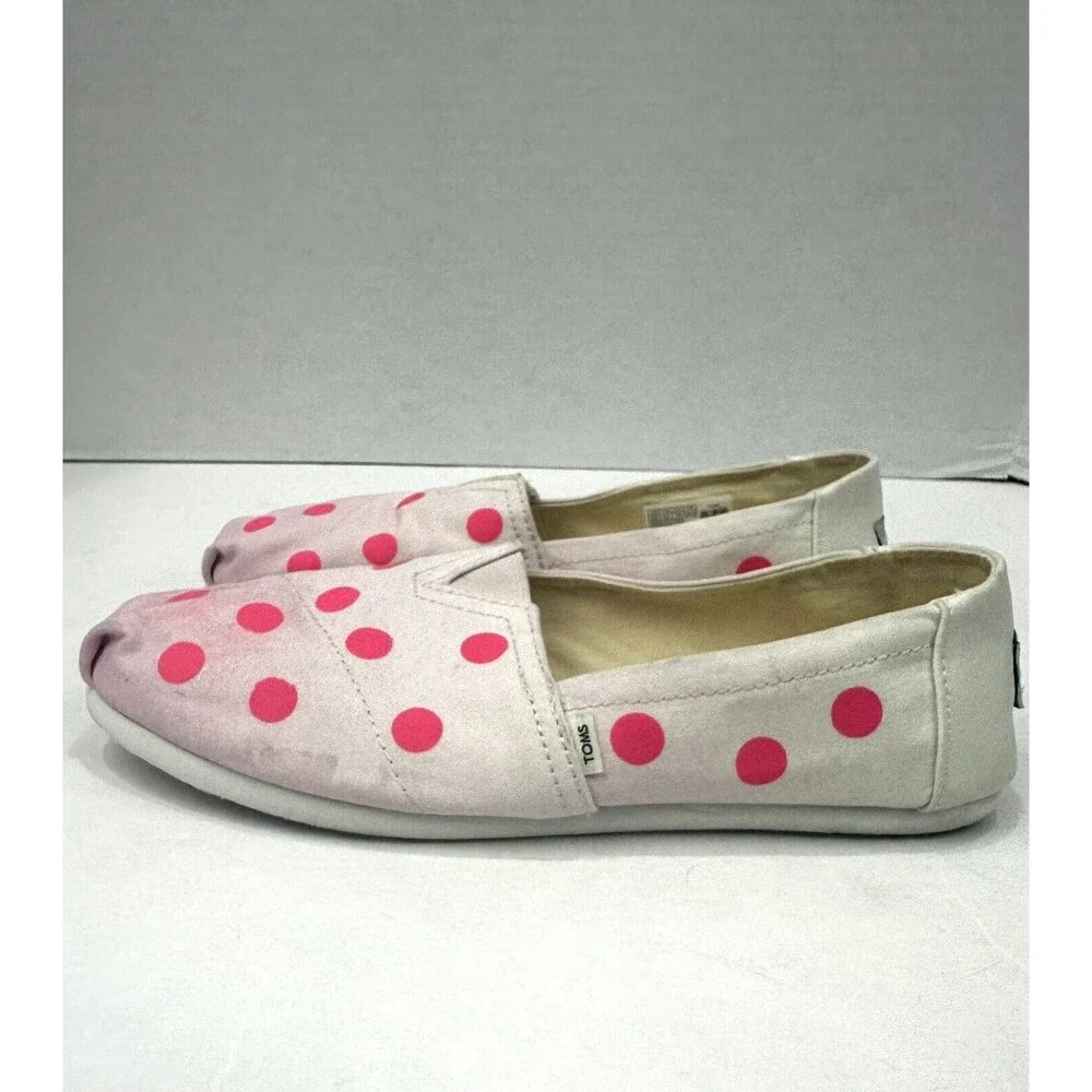 Toms Flats Womens 8.5 Pink & White Polka Dot Classic Alpargata Espadrille Casual